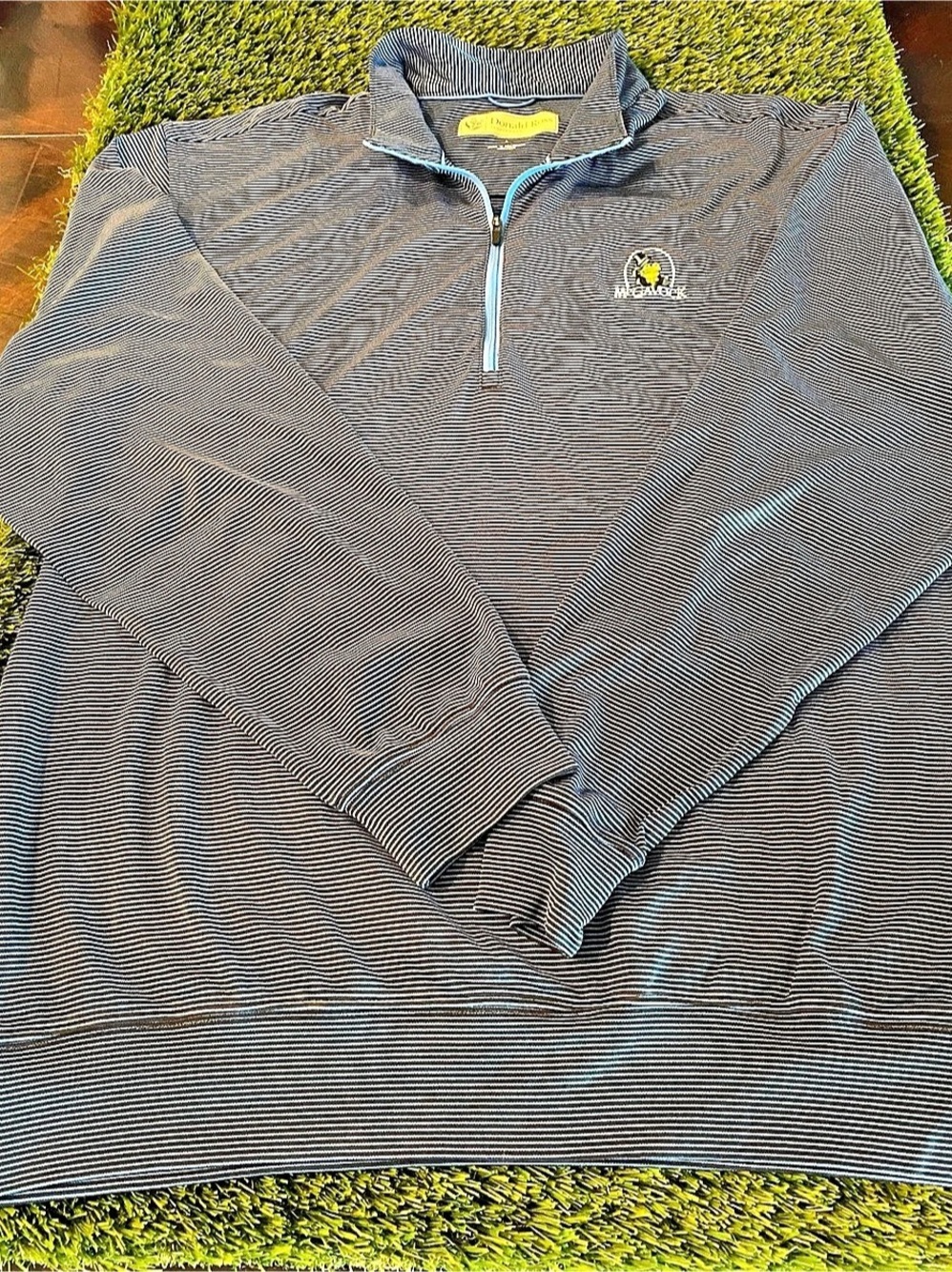 Donald Ross McGavock Men's Striped Quarter-Zip Polo in Black & Blue Like New Gol